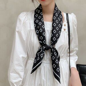 2/$30 Black Geometric Silk Satin Scarf Large Square Neck Tie Head Scarf Bandana